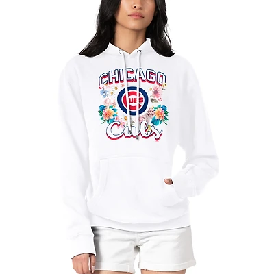 Women's G-III 4Her by Carl Banks White Chicago Cubs Flowers Graphic Pullover Hoodie
