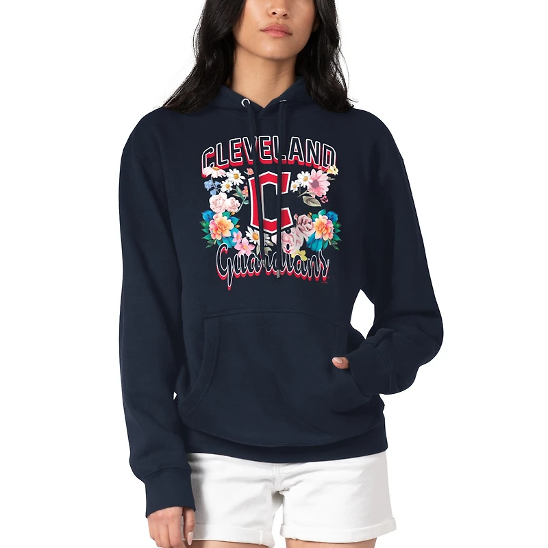 Women's G-III 4Her by Carl Banks Navy Cleveland Guardians Flowers Graphic Pullover Hoodie