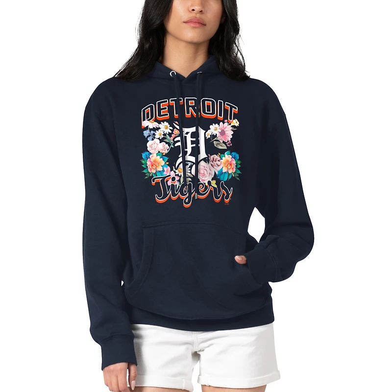 Women's G-III 4Her by Carl Banks Navy Detroit Tigers Flowers Graphic Pullover Hoodie