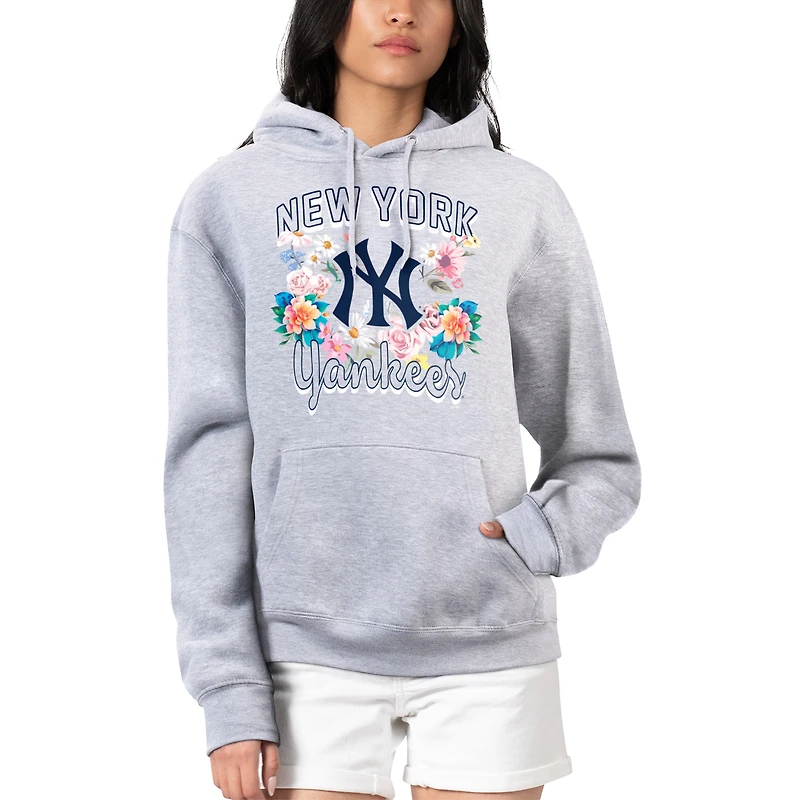 Women's G-III 4Her by Carl Banks Heather Gray New York Yankees Flowers Graphic Pullover Hoodie