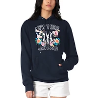 Women's G-III 4Her by Carl Banks Navy New York Yankees Flowers Graphic Pullover Hoodie