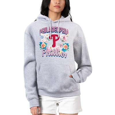 Women's G-III 4Her by Carl Banks Heather Gray Philadelphia Phillies Flowers Graphic Pullover Hoodie