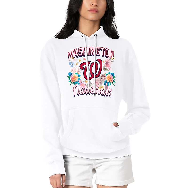 Women's G-III 4Her by Carl Banks White Washington Nationals Flowers Graphic Pullover Hoodie