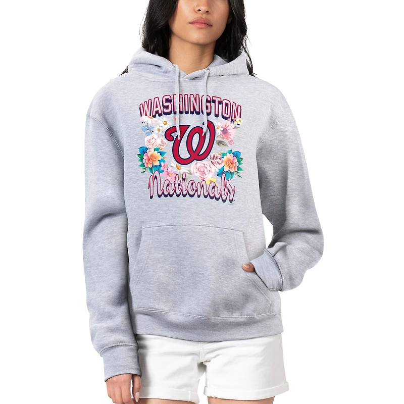 Women's G-III 4Her by Carl Banks Heather Gray Washington Nationals Flowers Graphic Pullover Hoodie