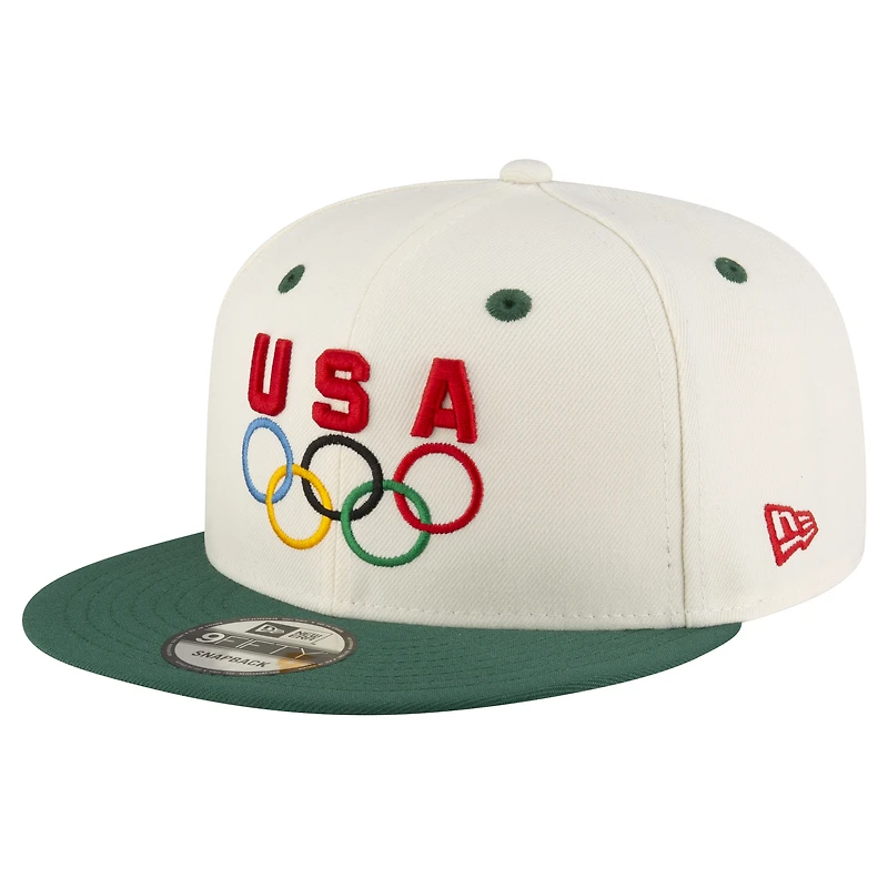 Men's New Era Cream/Hunter Green Team USA Chrome 9FIFTY Snapback Hat
