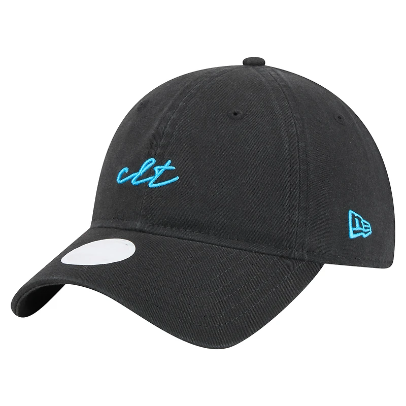 Women's New Era  Black Charlotte FC Script 9TWENTY Adjustable Hat
