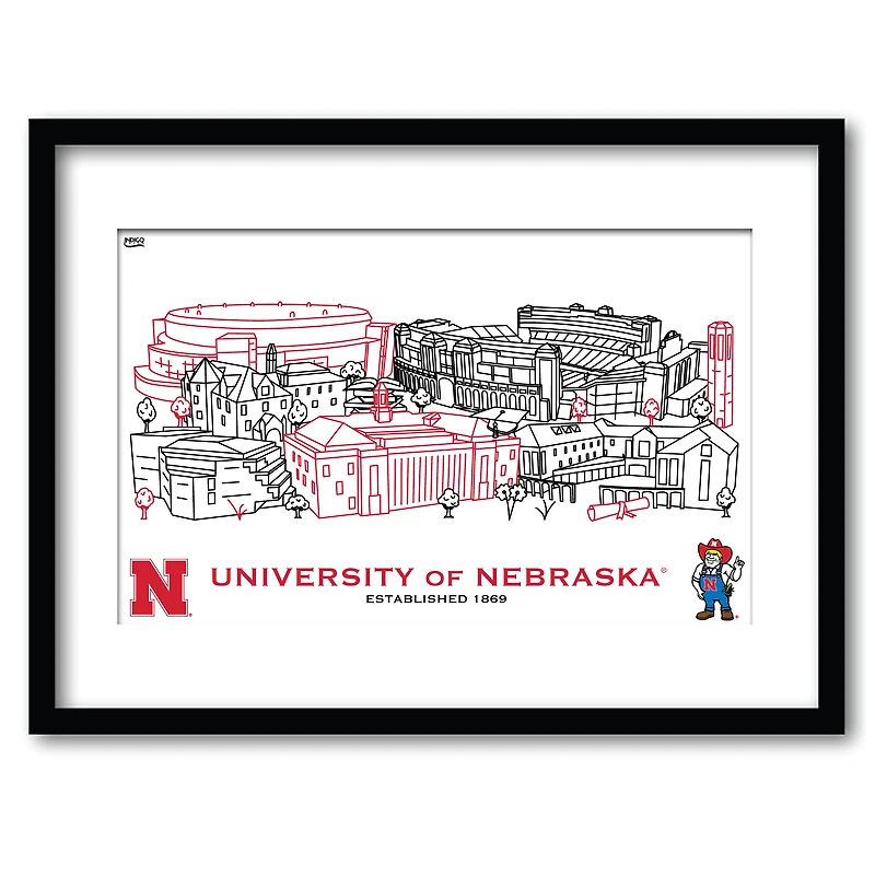 Nebraska Huskers 11" x 14" Framed Campus Wall Art Collage