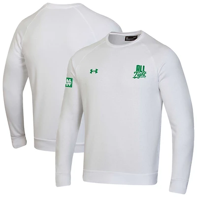Men's Under Armour White Notre Dame Fighting Irish 2024 Irish Wear Green All Fight Rival Fleece Pullover Sweatshirt