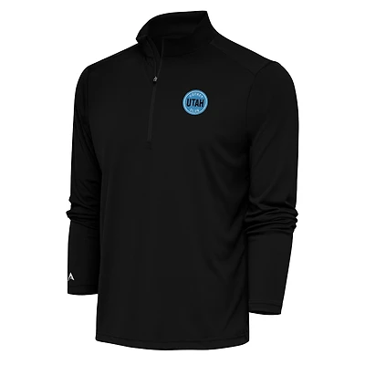 Men's Antigua Black Utah Mammoth Tribute Quarter-Zip Pullover Top