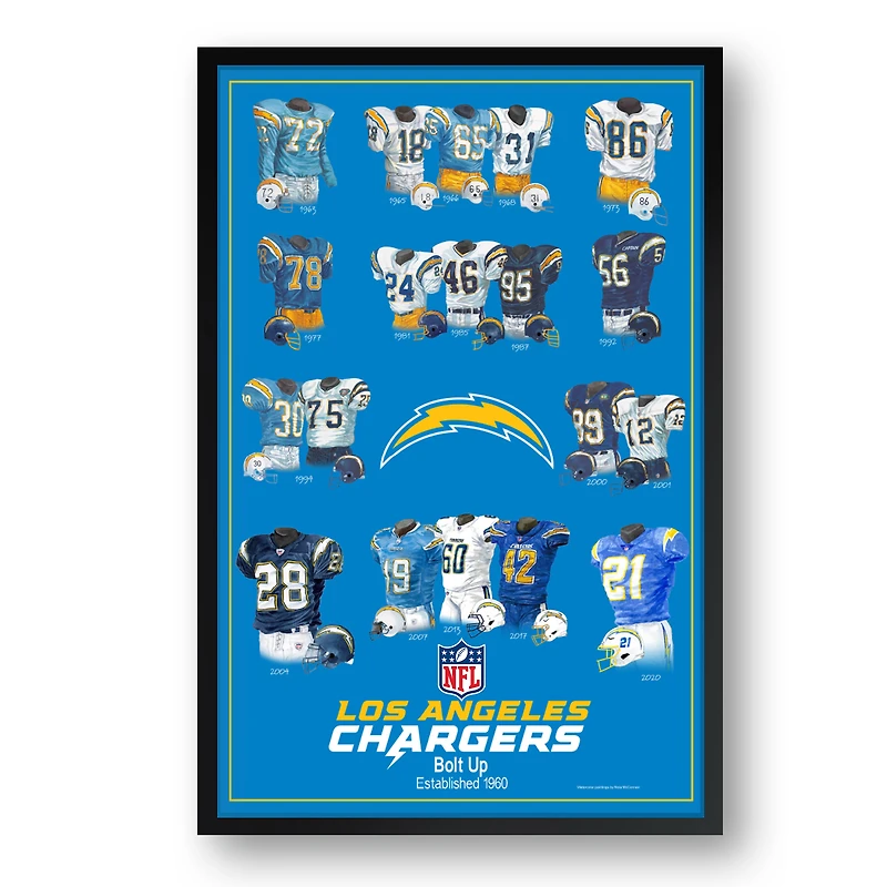 Los Angeles Chargers 14" x 20" Uniform Heritage Framed Art Print