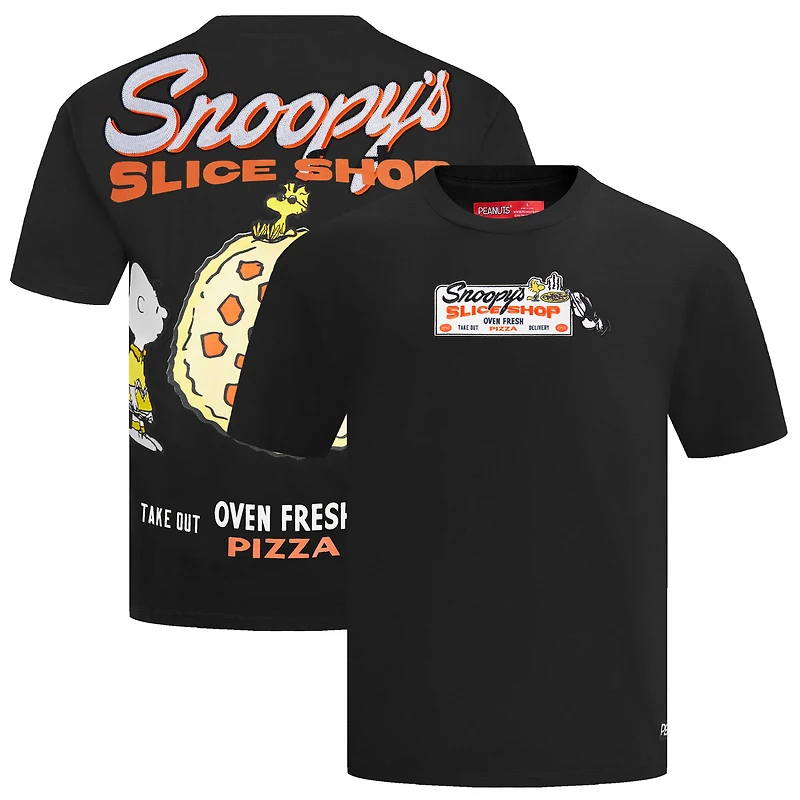 Men's Freeze Max Black Peanuts Snoopy's Slice Shop T-Shirt