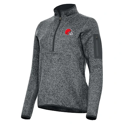 Women's Antigua Heather Gray Cleveland Browns  Fortune Half-Zip Jacket