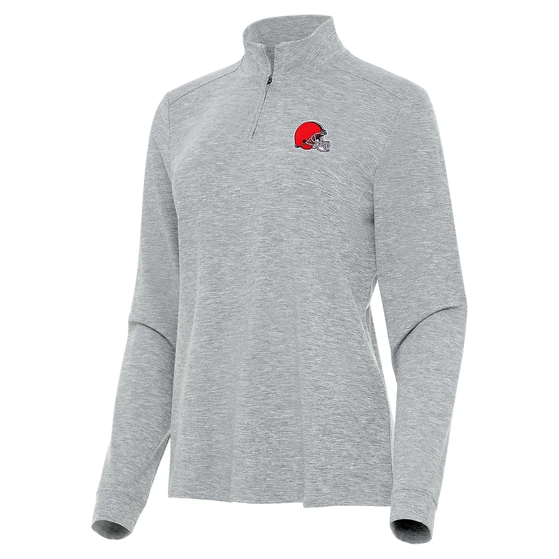 Women's Antigua  Heather Gray Cleveland Browns Mentor Quarter-Zip Jacket