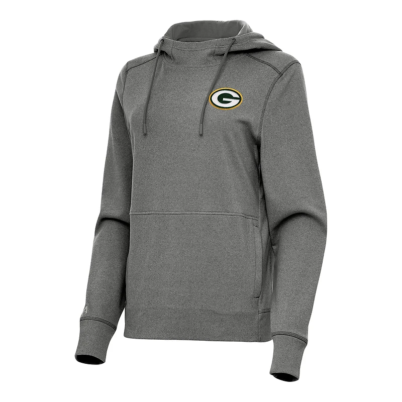 Women's Antigua  Heather Black Green Bay Packers Justice Pullover Hoodie