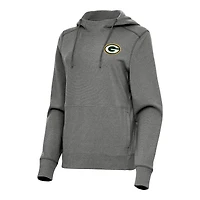 Women's Antigua  Heather Black Green Bay Packers Justice Pullover Hoodie