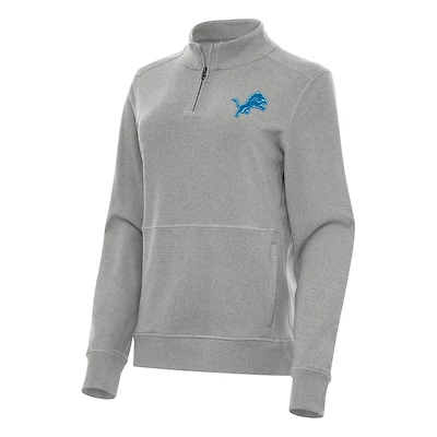 Women's Antigua  Heather Gray Detroit Lions Crush Quarter-Zip Jacket