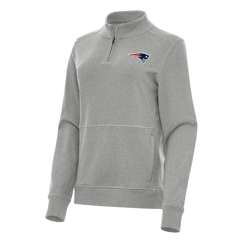 Women's Antigua  Heather Gray New England Patriots Crush Quarter-Zip Jacket