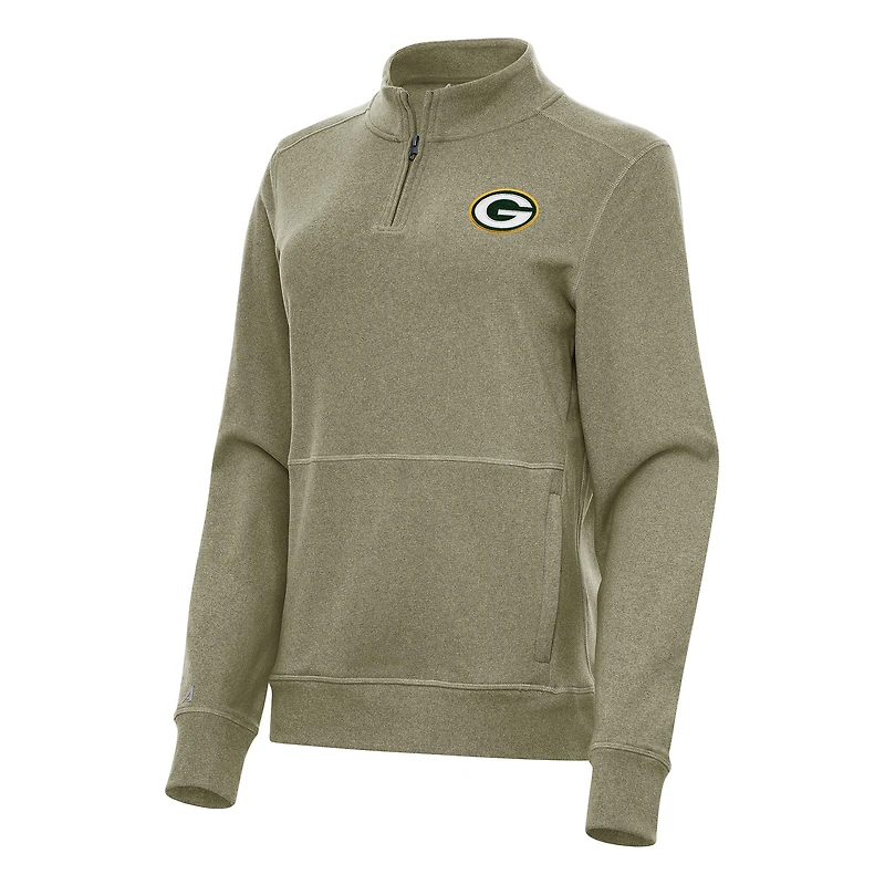 Women's Antigua Heather Olive Green Bay Packers Crush Quarter-Zip Jacket
