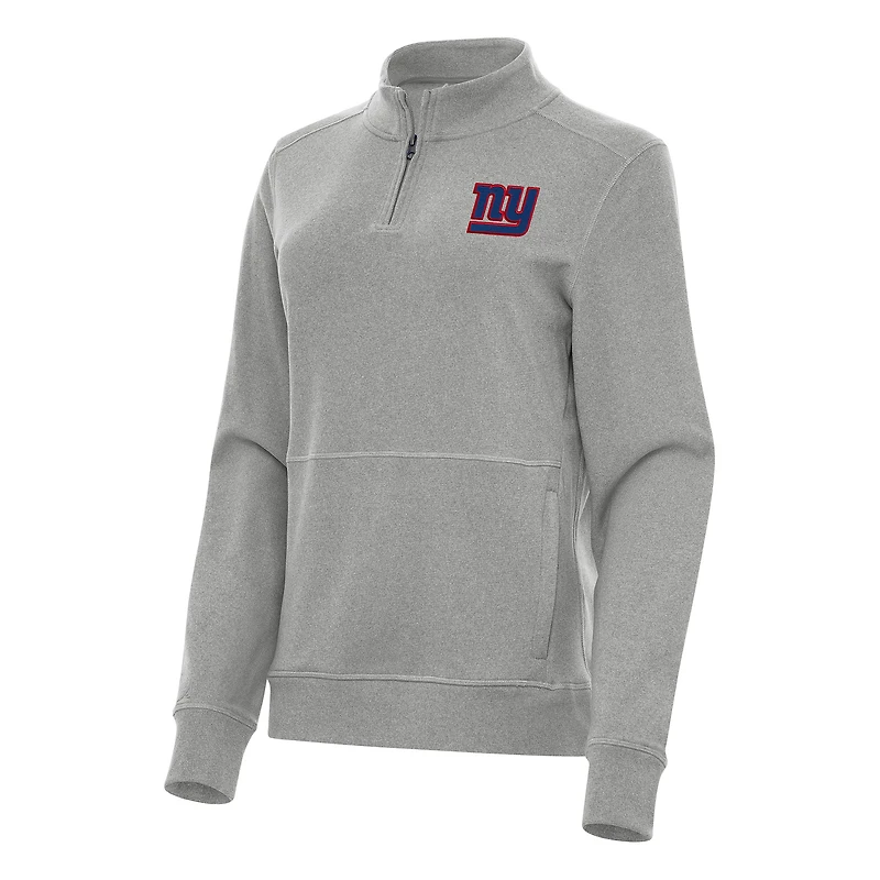 Women's Antigua Heather Gray New York Giants Crush Quarter-Zip Jacket
