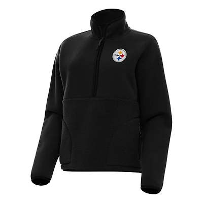 Women's Antigua  Black Pittsburgh Steelers Figure Half-Zip Sweatshirt