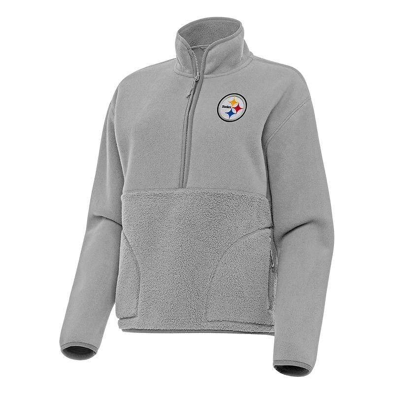 Women's Antigua  Gray Pittsburgh Steelers Figure Half-Zip Sweatshirt