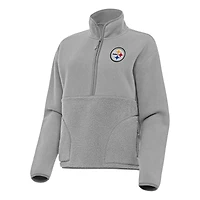 Women's Antigua  Gray Pittsburgh Steelers Figure Half-Zip Sweatshirt