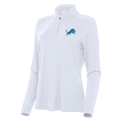 Women's Antigua  White Detroit Lions Intent Quarter-Zip Sweatshirt