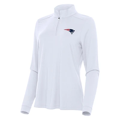 Women's Antigua  White New England Patriots Intent Quarter-Zip Sweatshirt