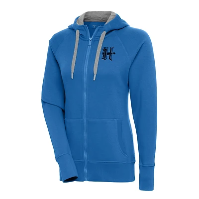 Women's Antigua  Blue Houston Texans Victory Raglan Full-Zip Hoodie