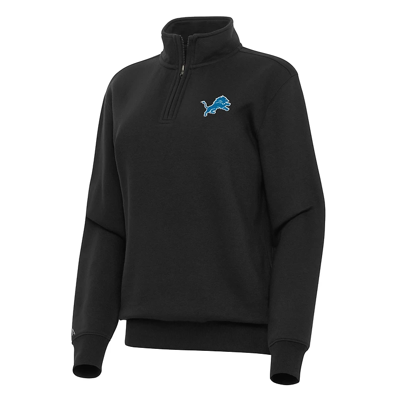 Women's Antigua Black Detroit Lions Victory Quarter-Zip Top