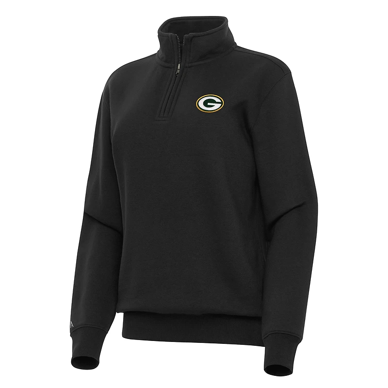 Women's Antigua  Black Green Bay Packers Victory Quarter-Zip Top