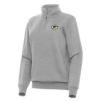 Women's Antigua  Heather Gray Green Bay Packers Victory Quarter-Zip Top