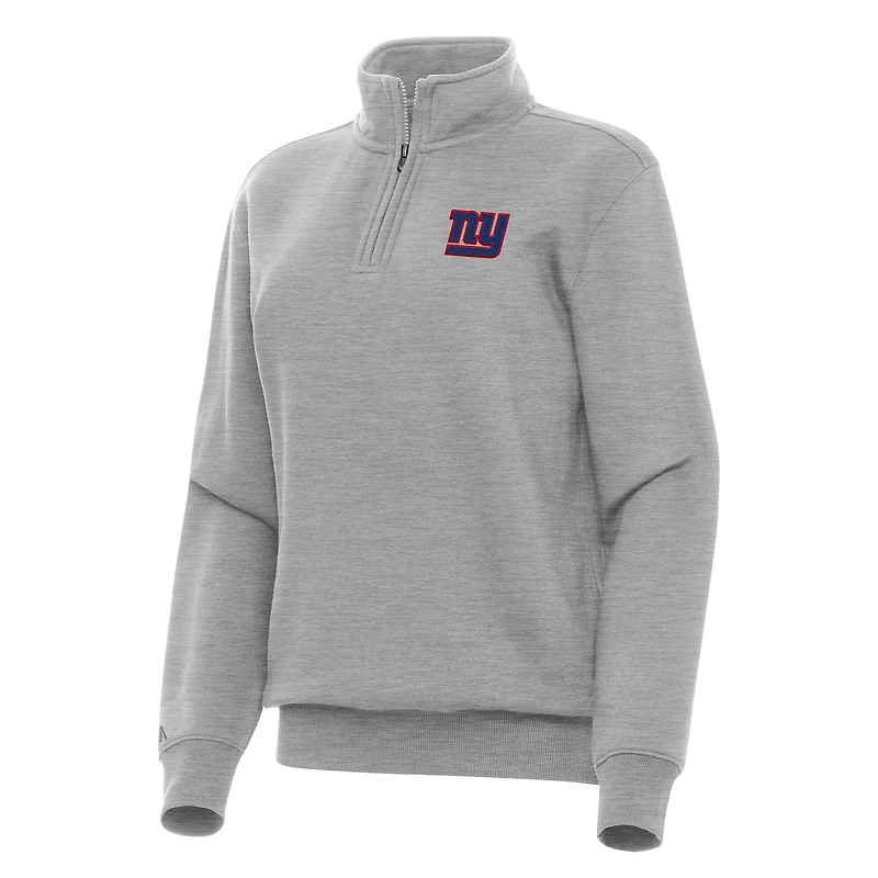 Women's Antigua  Heather Gray New York Giants Victory Quarter-Zip Top