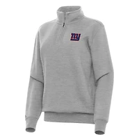Women's Antigua  Heather Gray New York Giants Victory Quarter-Zip Top