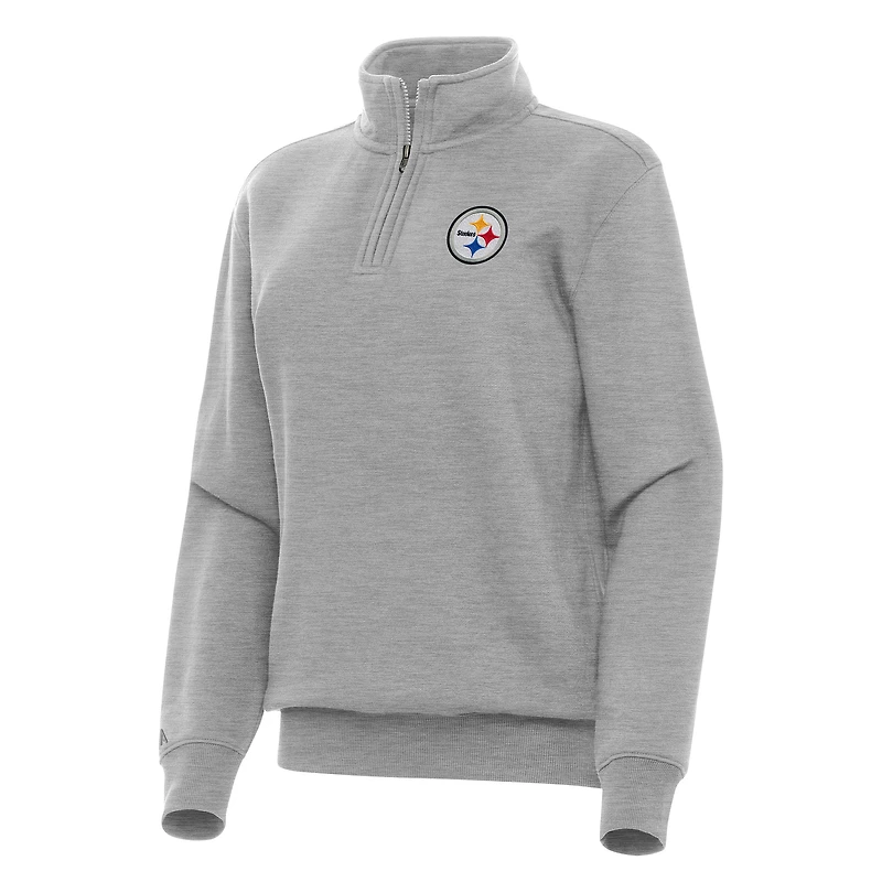 Women's Antigua Heather Gray Pittsburgh Steelers Victory Quarter-Zip Top