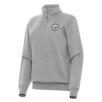 Women's Antigua  Heather Gray Pittsburgh Steelers Victory Quarter-Zip Top