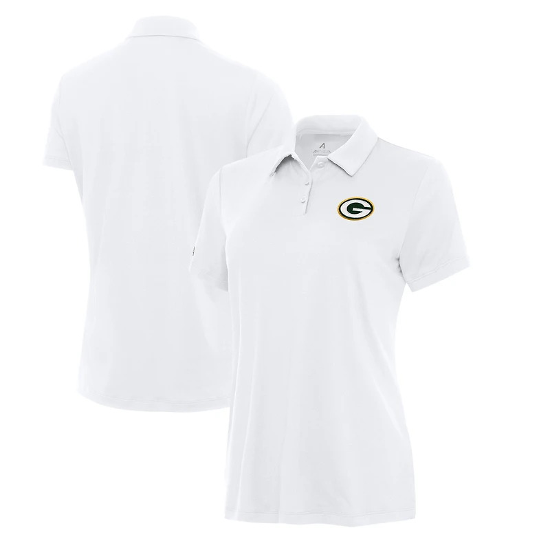 Women's Antigua White Green Bay Packers Reprocess Polo