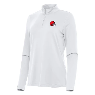 Women's Antigua  White Cleveland Browns Reprocess Quarter-Zip Top