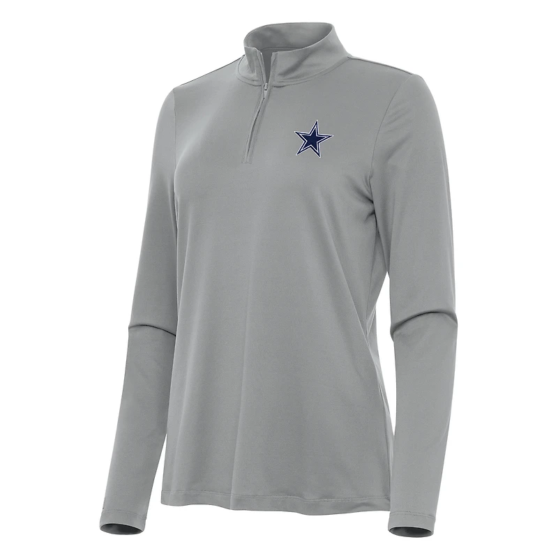 Women's Antigua  Gray Dallas Cowboys Reprocess Quarter-Zip Top