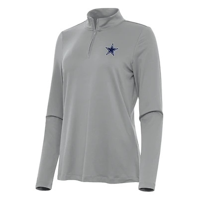 Women's Antigua  Gray Dallas Cowboys Reprocess Quarter-Zip Top