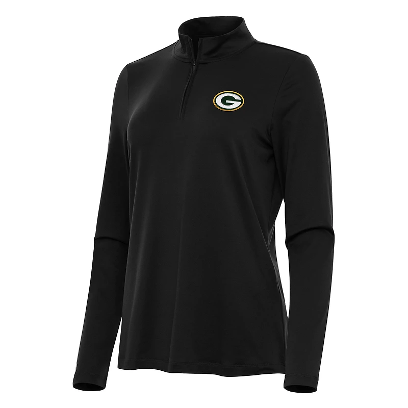 Women's Antigua Black Green Bay Packers Reprocess Quarter-Zip Top