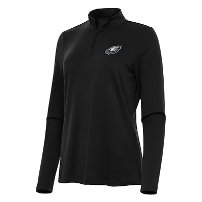 Women's Antigua Black Philadelphia Eagles Reprocess Quarter-Zip Top