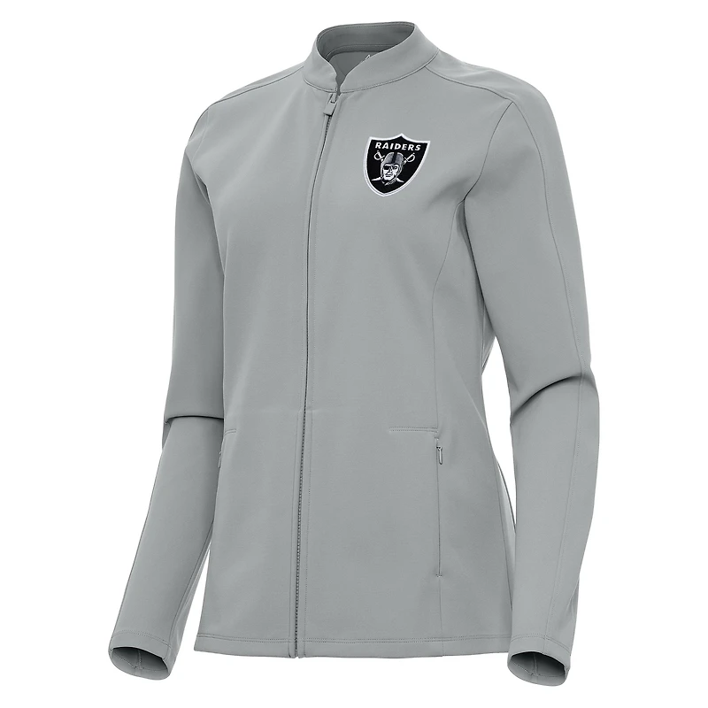 Women's Antigua Gray Las Vegas Raiders Regard Full-Zip Jacket