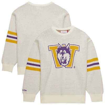 Men's Mitchell & Ness Cream Washington Huskies Retro Pullover Sweater
