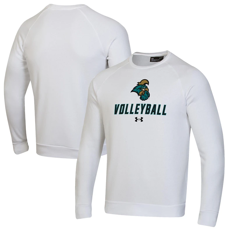 Men's Under Armour White Coastal Carolina Chanticleers Volleyball Rival Fleece Raglan Pullover Sweatshirt