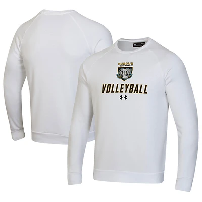 Men's Under Armour White Purdue Fort Wayne Mastodons Volleyball Rival Fleece Raglan Pullover Sweatshirt