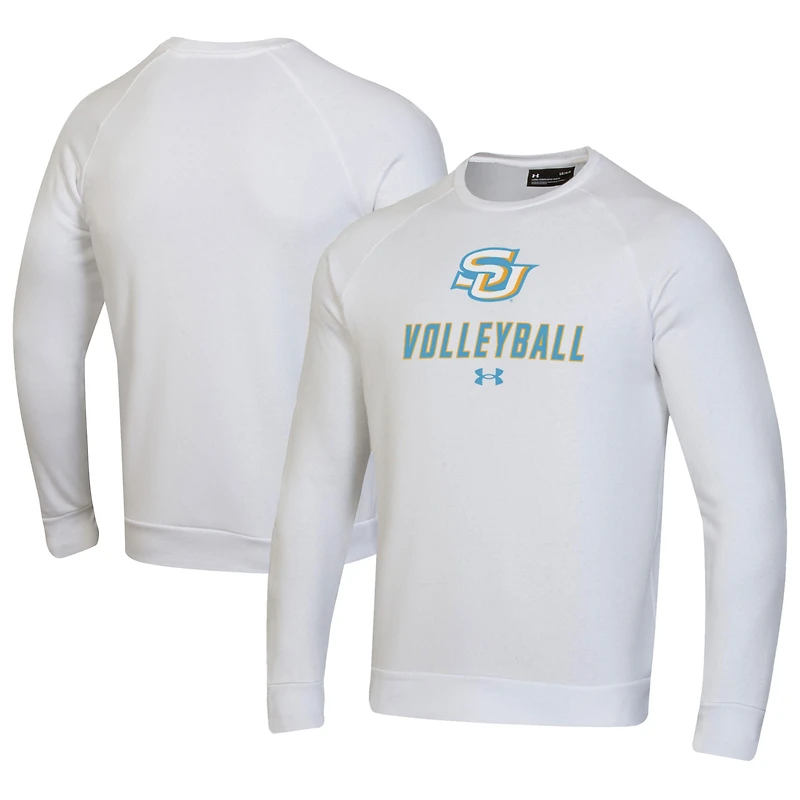 Men's Under Armour White Southern University Jaguars Volleyball Rival Fleece Raglan Pullover Sweatshirt