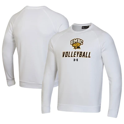 Men's Under Armour White University of Maryland Baltimore Volleyball Rival Fleece Raglan Pullover Sweatshirt