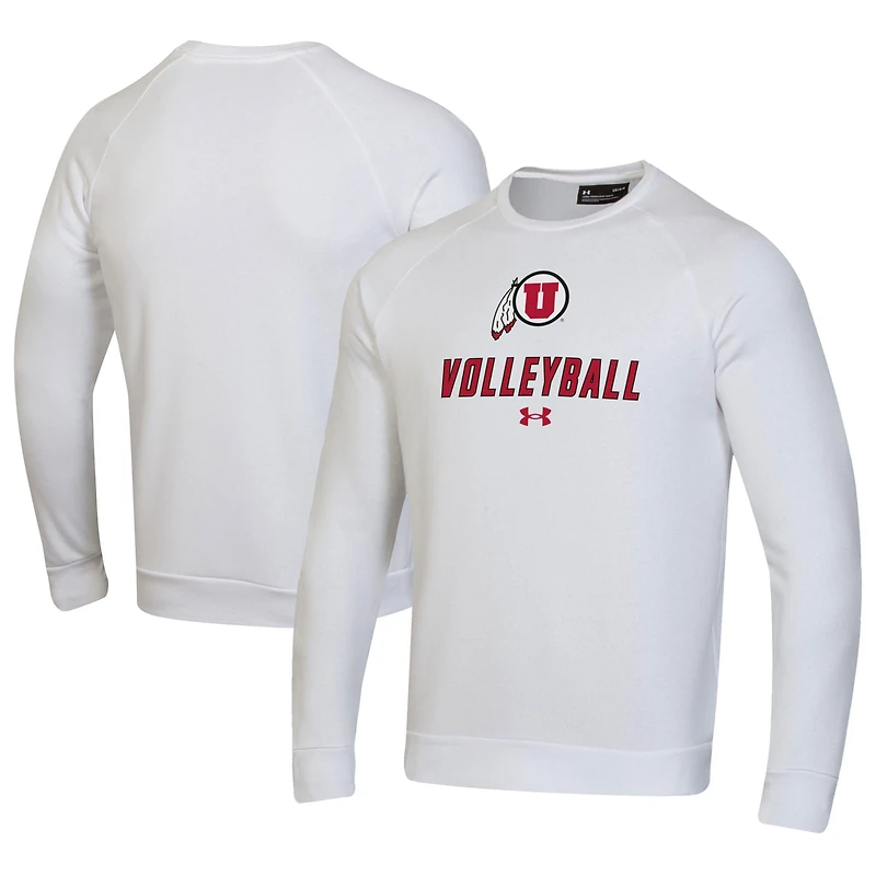Men's Under Armour White Utah Utes Volleyball Rival Fleece Raglan Pullover Sweatshirt