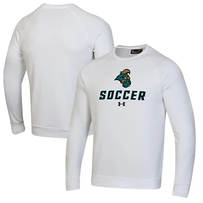 Men's Under Armour White Coastal Carolina Chanticleers Soccer Rival Fleece Raglan Pullover Sweatshirt